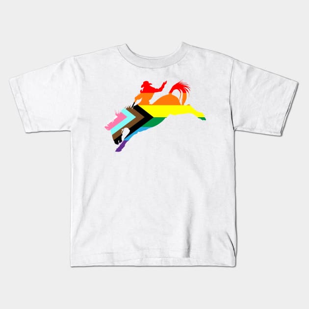 Bronco Rider 1: Queer Pride Flag Kids T-Shirt by ziafrazier